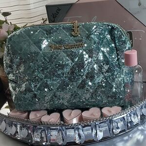 Juicy Couture Cosmetic Travel Bag with Juicy stamped cosmetic bottle NWT